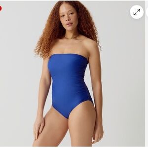 NWOT J. Crew Blue Ruched Bandeau Strapless One Piece Swimsuit Bathing Suit